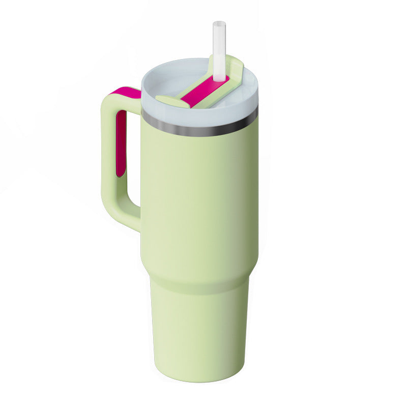 40-oz Spill-Proof Stainless Steel Tumbler with Handle & Straw — Keeps Drinks Hot or Cold