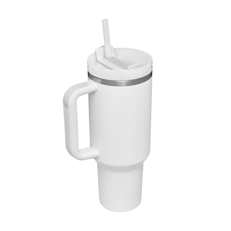 40-oz Spill-Proof Stainless Steel Tumbler with Handle & Straw — Keeps Drinks Hot or Cold