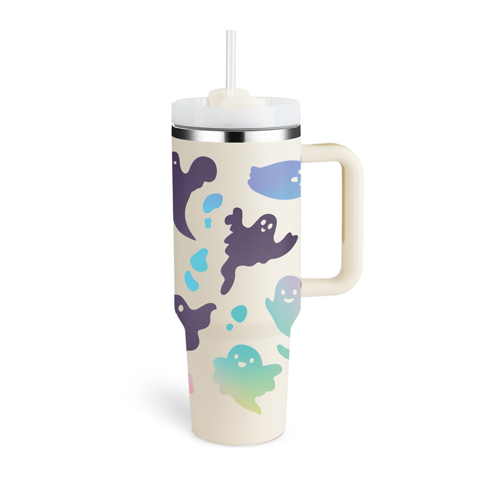 40-oz Spill-Proof Stainless Steel Tumbler with Handle & Straw — Keeps Drinks Hot or Cold