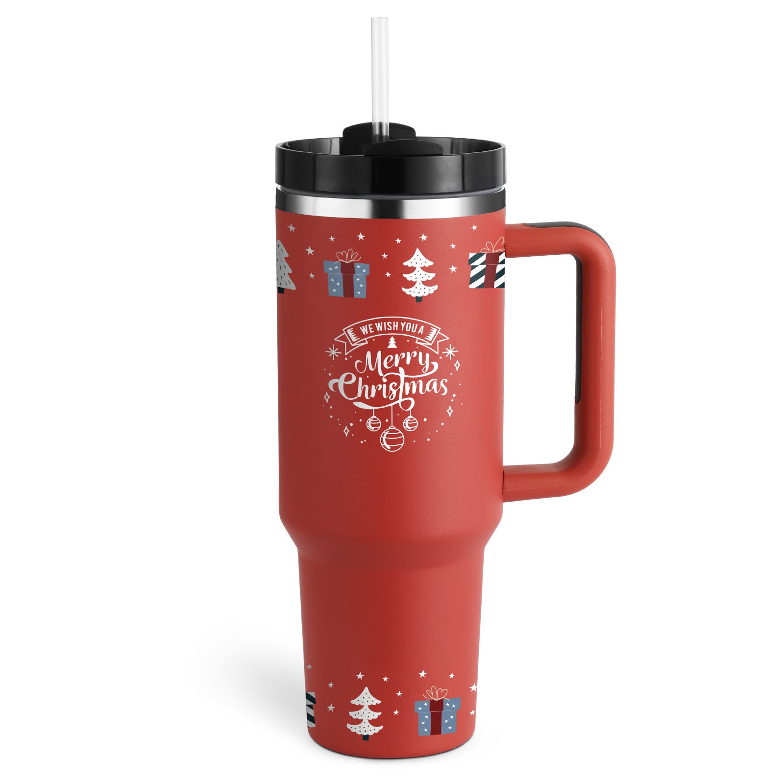 40-oz Spill-Proof Stainless Steel Tumbler with Handle & Straw — Keeps Drinks Hot or Cold