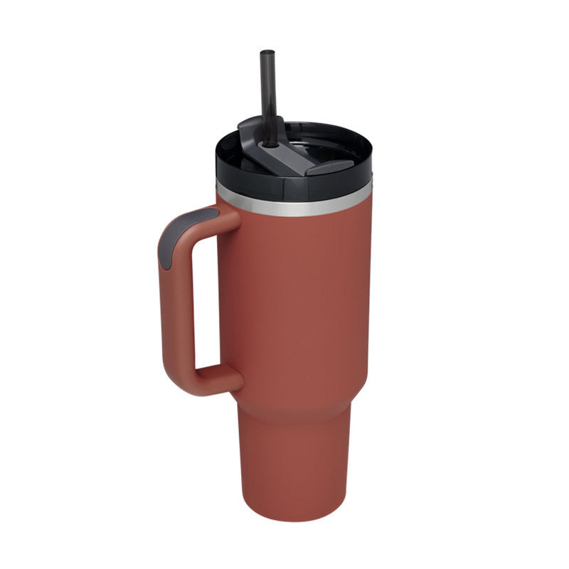 40-oz Spill-Proof Stainless Steel Tumbler with Handle & Straw — Keeps Drinks Hot or Cold
