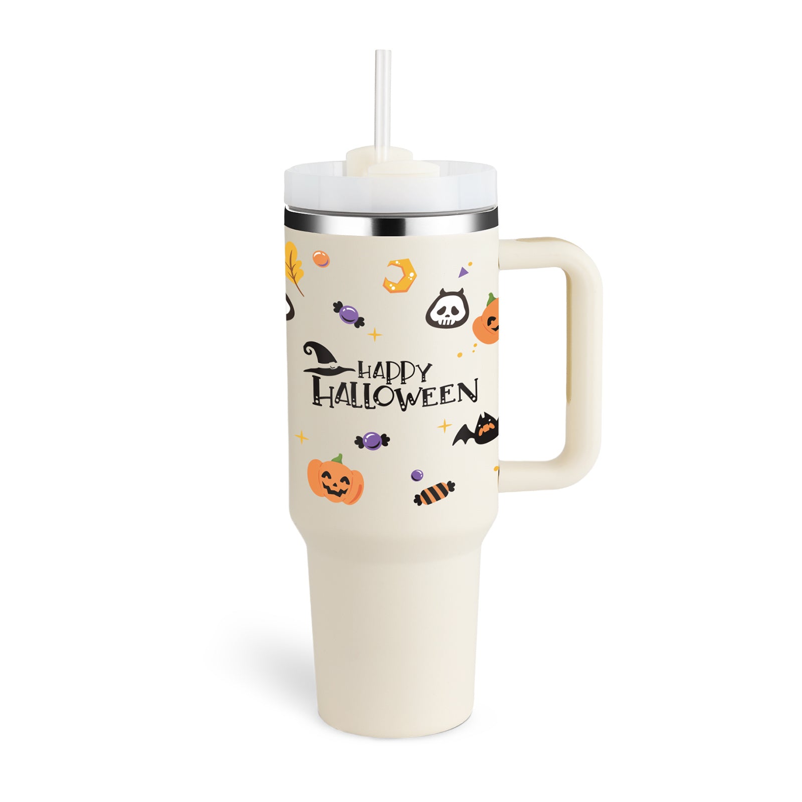 40-oz Spill-Proof Stainless Steel Tumbler with Handle & Straw — Keeps Drinks Hot or Cold