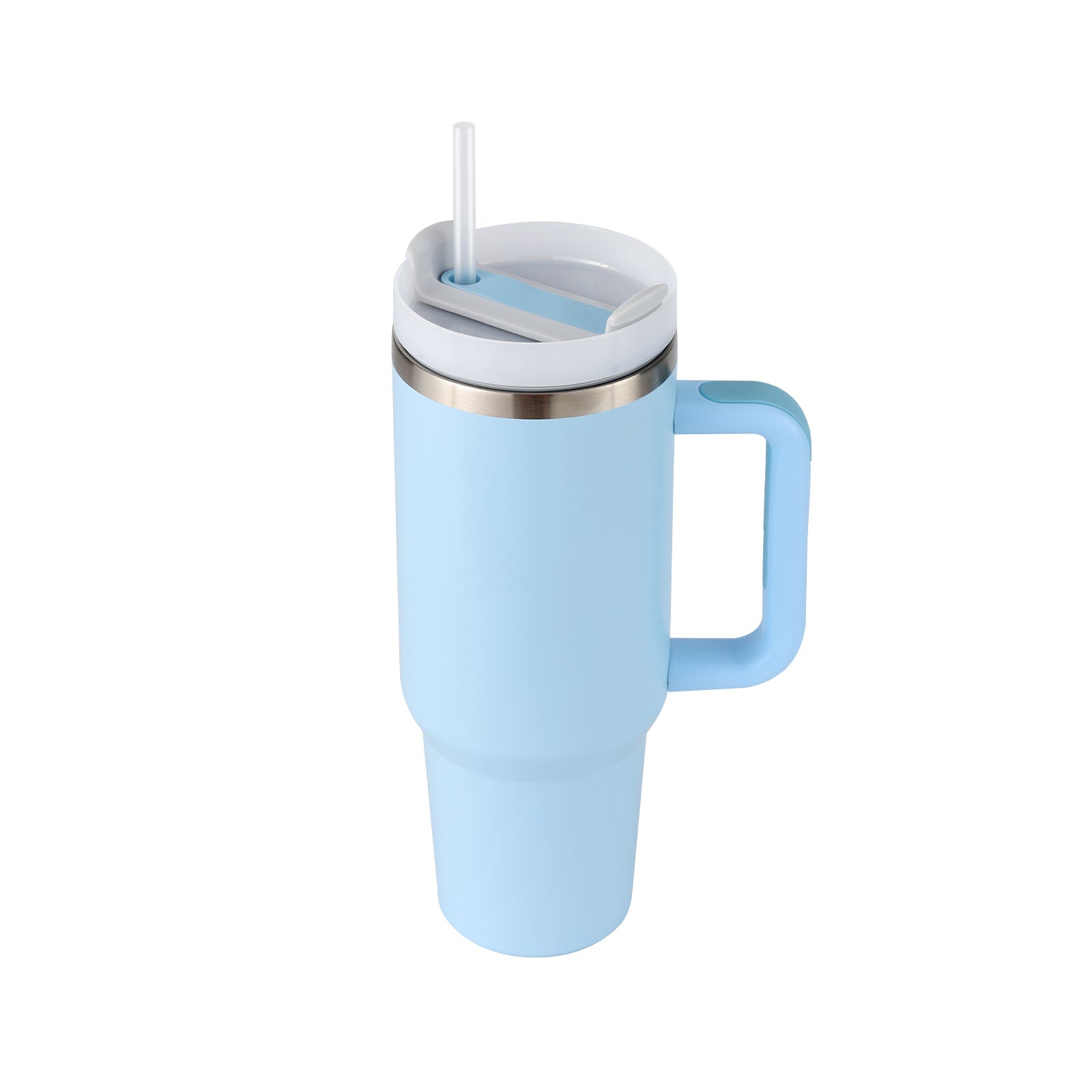 40-oz Spill-Proof Stainless Steel Tumbler with Handle & Straw — Keeps Drinks Hot or Cold