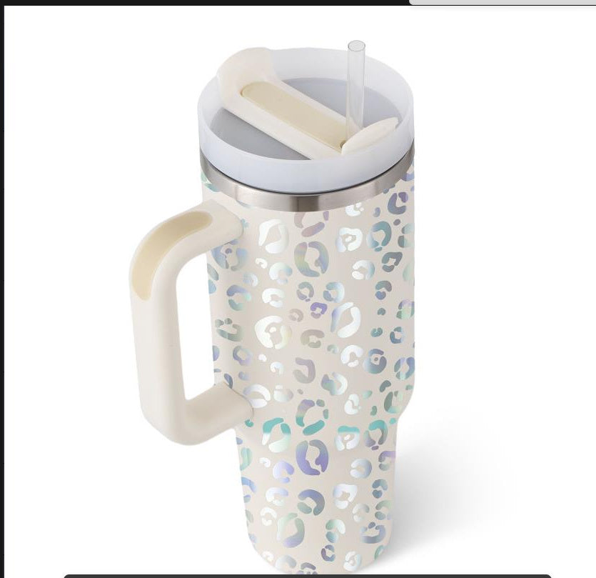 40-oz Spill-Proof Stainless Steel Tumbler with Handle & Straw — Keeps Drinks Hot or Cold