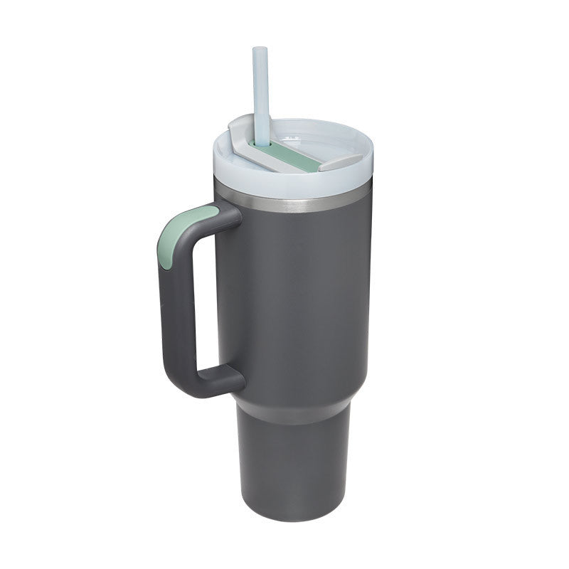 40-oz Spill-Proof Stainless Steel Tumbler with Handle & Straw — Keeps Drinks Hot or Cold