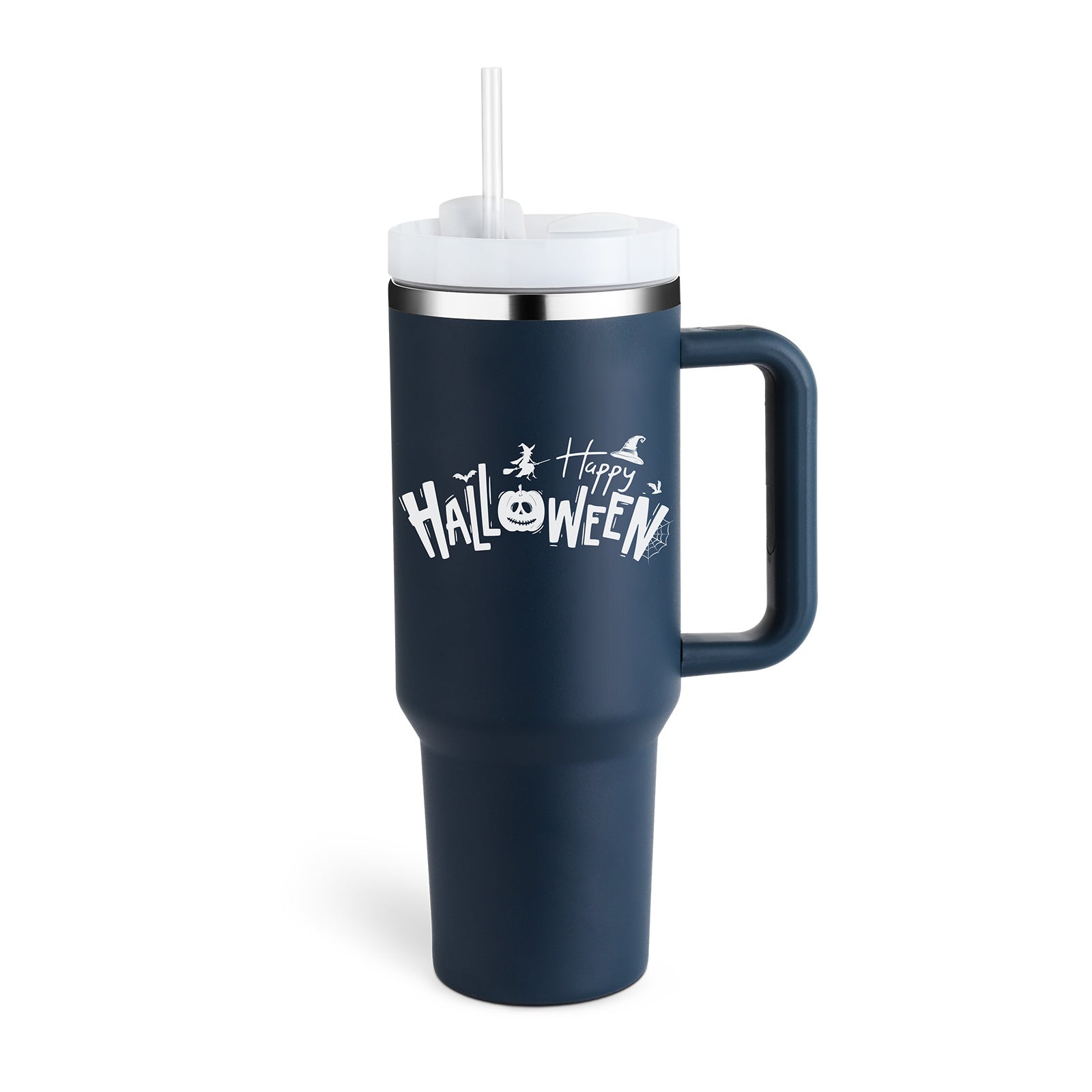 40-oz Spill-Proof Stainless Steel Tumbler with Handle & Straw — Keeps Drinks Hot or Cold