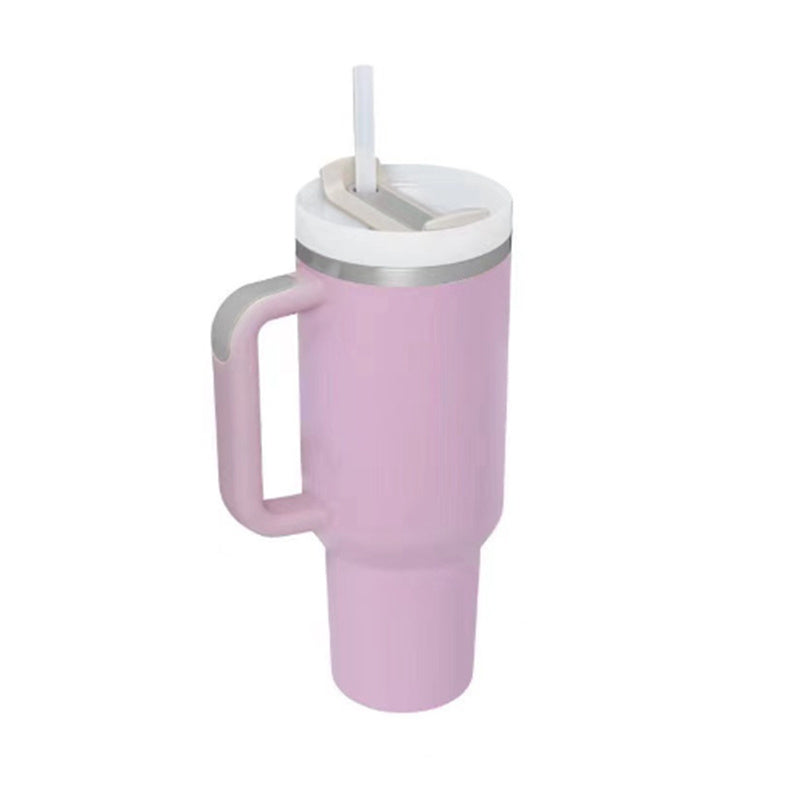 40-oz Spill-Proof Stainless Steel Tumbler with Handle & Straw — Keeps Drinks Hot or Cold