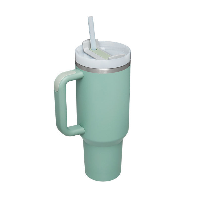 40-oz Spill-Proof Stainless Steel Tumbler with Handle & Straw — Keeps Drinks Hot or Cold