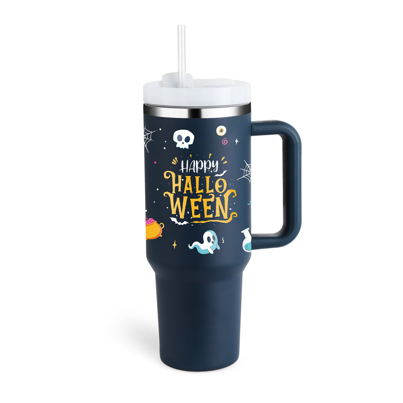 40-oz Spill-Proof Stainless Steel Tumbler with Handle & Straw — Keeps Drinks Hot or Cold