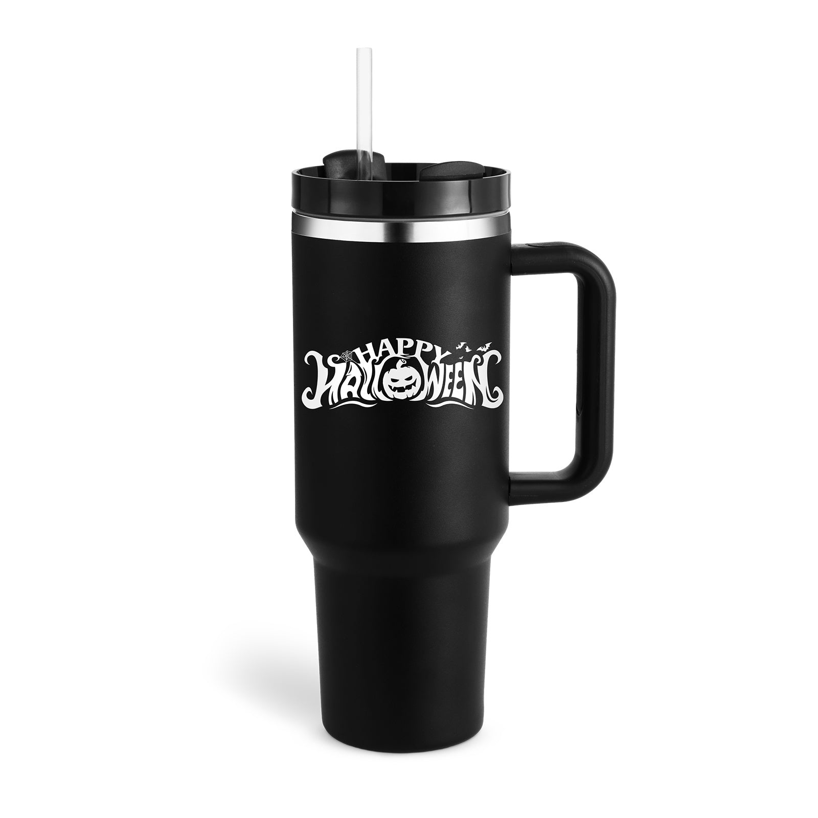 40-oz Spill-Proof Stainless Steel Tumbler with Handle & Straw — Keeps Drinks Hot or Cold