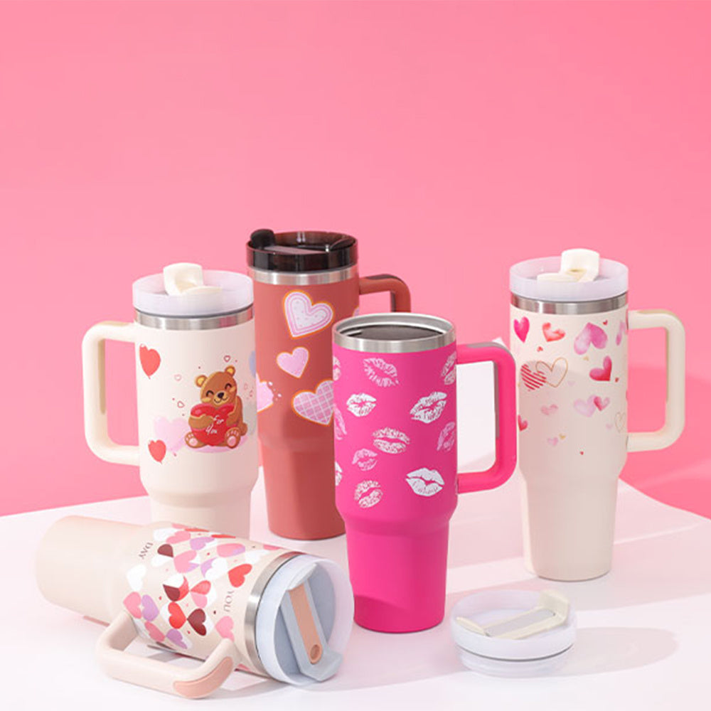 40-oz Spill-Proof Stainless Steel Tumbler with Handle & Straw — Keeps Drinks Hot or Cold