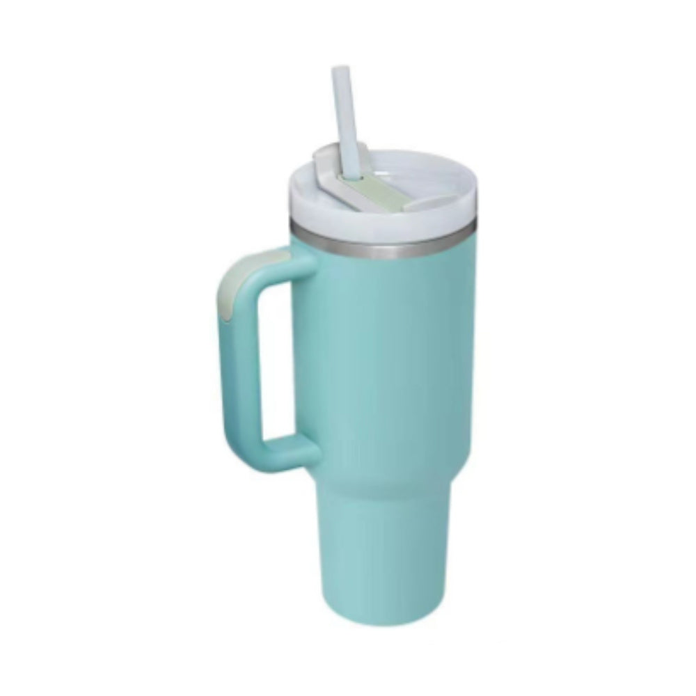 40-oz Spill-Proof Stainless Steel Tumbler with Handle & Straw — Keeps Drinks Hot or Cold