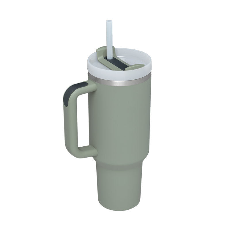 40-oz Spill-Proof Stainless Steel Tumbler with Handle & Straw — Keeps Drinks Hot or Cold