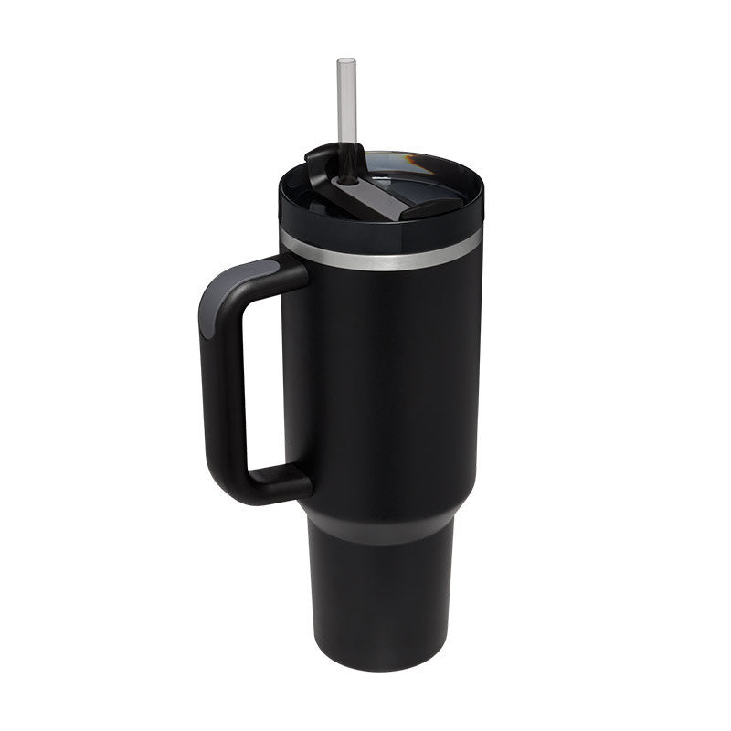 40-oz Spill-Proof Stainless Steel Tumbler with Handle & Straw — Keeps Drinks Hot or Cold