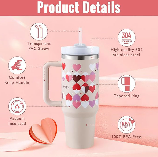 40-oz Spill-Proof Stainless Steel Tumbler with Handle & Straw — Keeps Drinks Hot or Cold