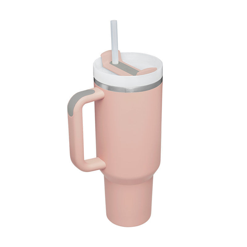 40-oz Spill-Proof Stainless Steel Tumbler with Handle & Straw — Keeps Drinks Hot or Cold